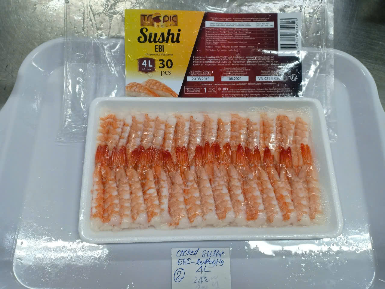 Sushi ebi 4L tray with retail label
